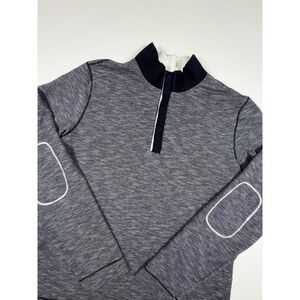 BOSS Hugo Boss Mens Large Mock Neck Quarter Snap Pullover Sweatshirt Elbow Patch